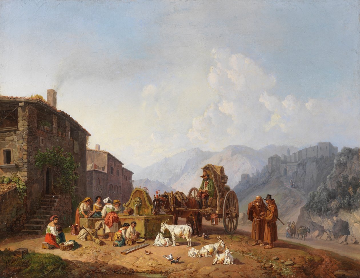 Heinrich Bürkel Ved landsbyens springvand i de italienske bjerge af Heinrich Burkel