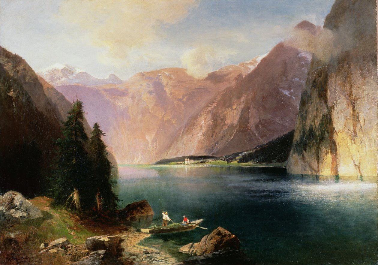 Koenigssee olie på lærred af Heinrich Hiller