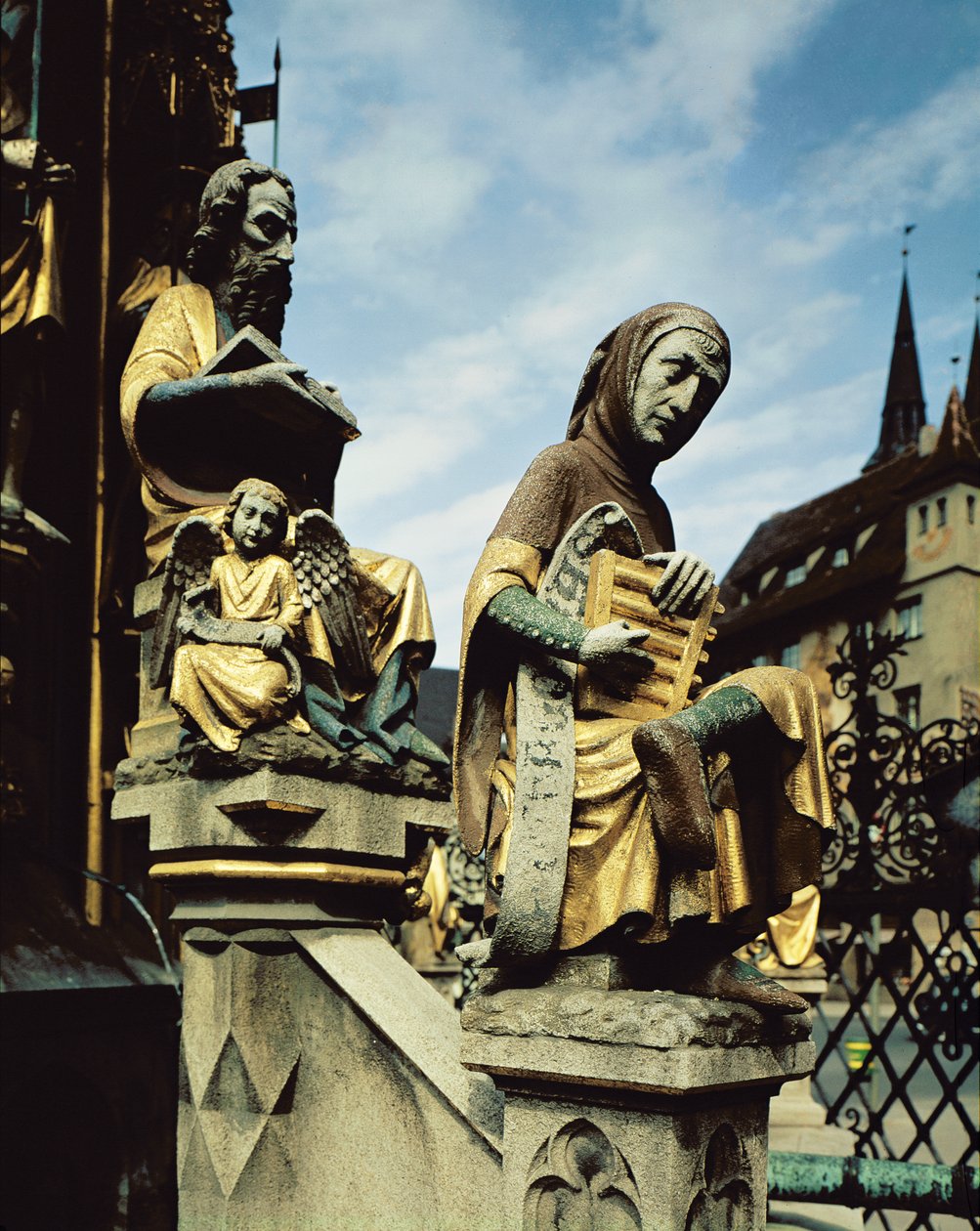 Schoner Brunnen-springvandet, detalje af Matthæus og en personifikation af musikken, 1385-96 af Heinrich Parler
