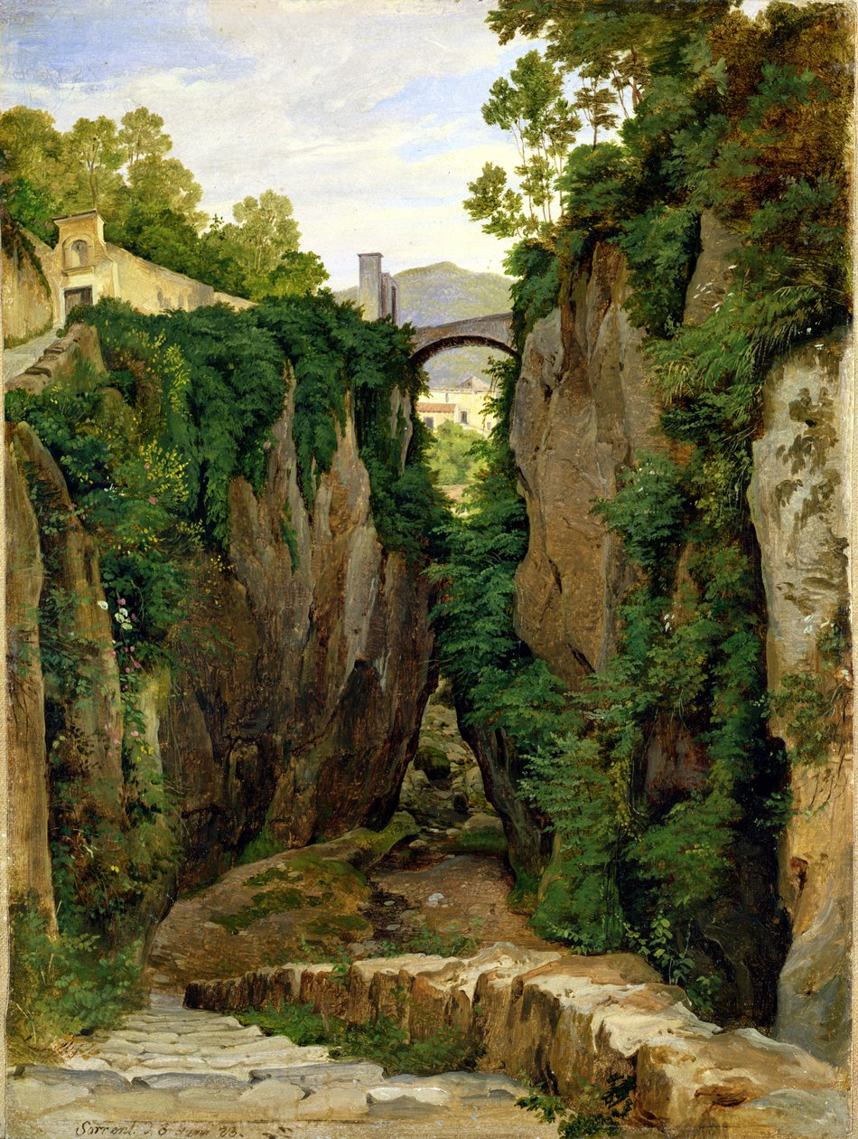 Rocky Ravine at Sorrento, 1823 (olie på papir på lærred) af Heinrich Reinhold