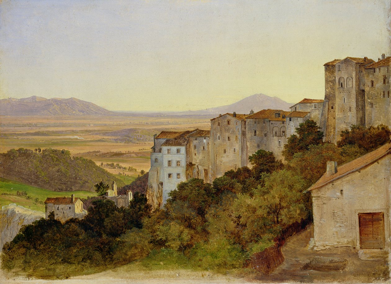 Udsigt over Olevano, 1821-24 (olie på papir på lærred) af Heinrich Reinhold