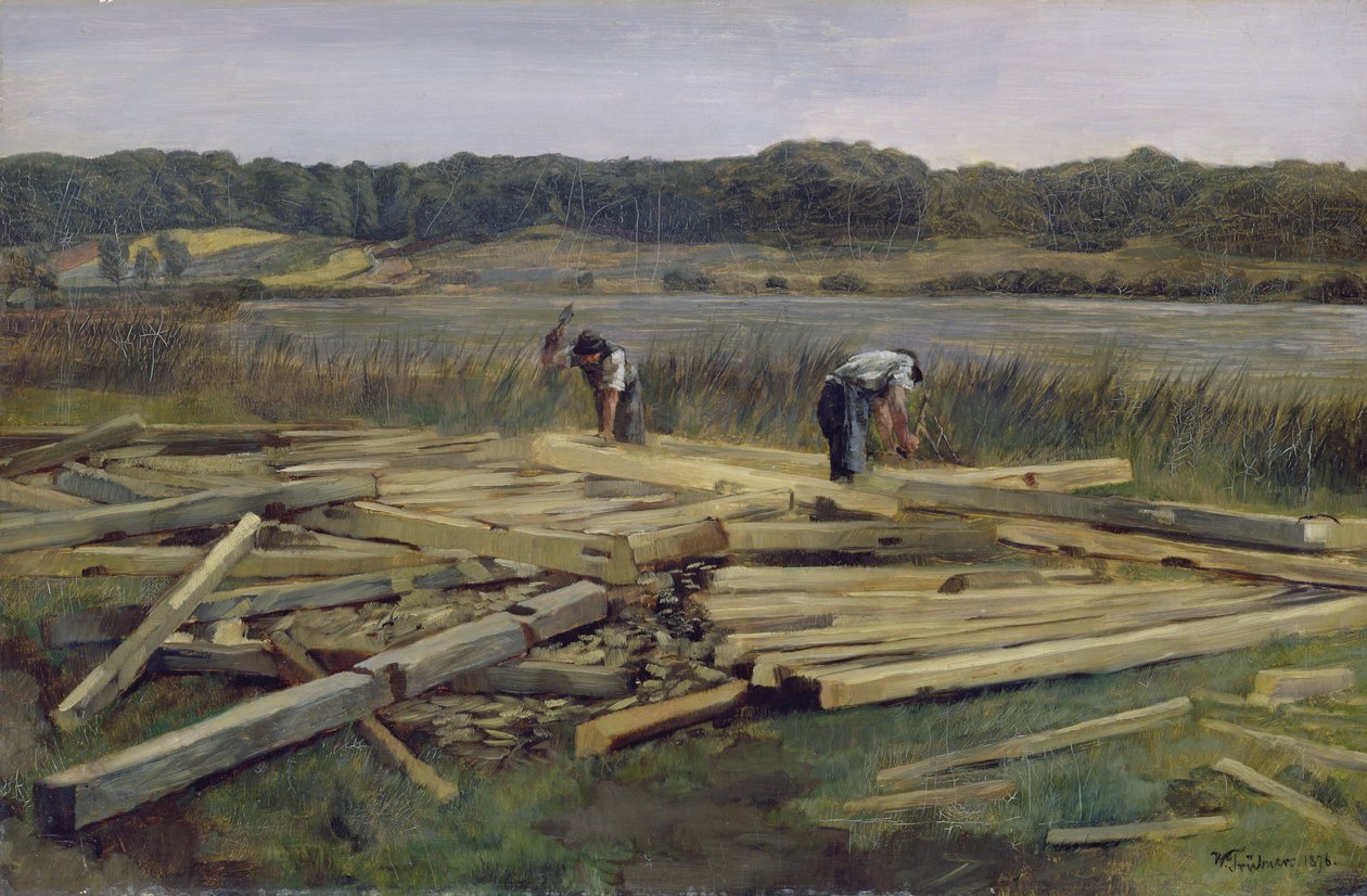 Byggeplads ved Wesslingersee, 1876 af Heinrich Wilhelm Truebner