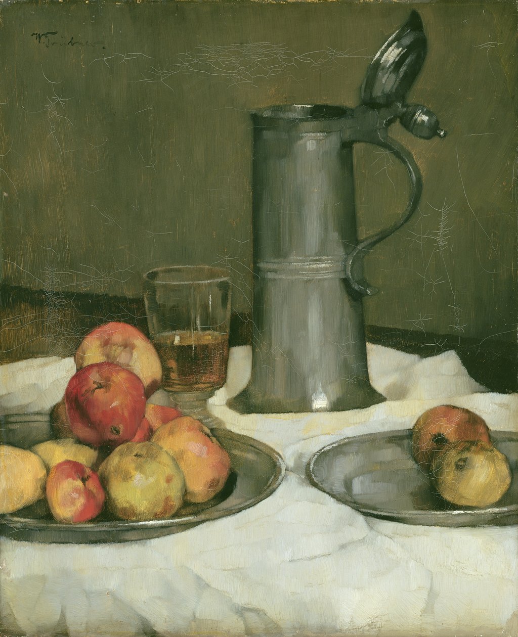 Stilleben med æbler og tinkande, 1878 af Heinrich Wilhelm Truebner