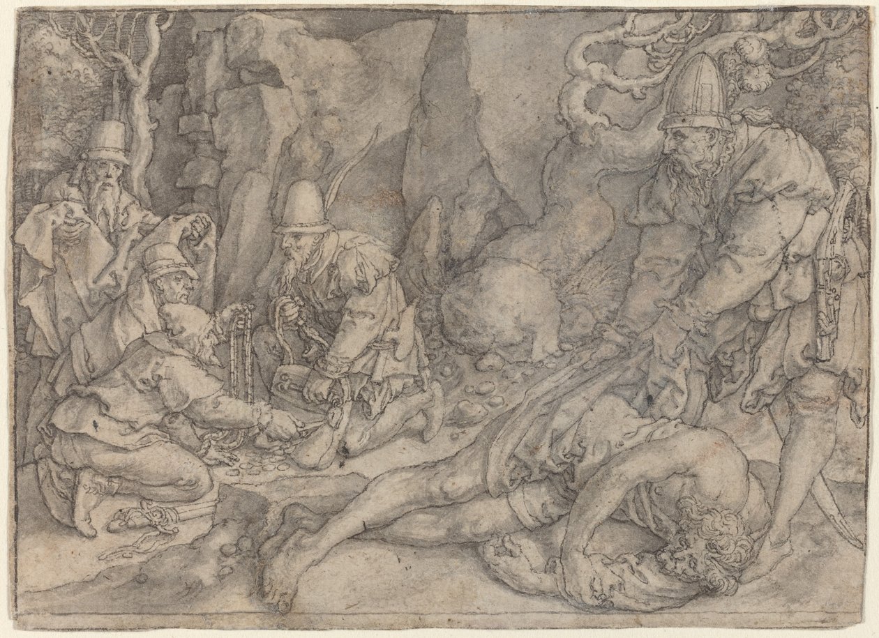 En mand overmandet af tyve, ca. 1554. af Heinrich Aldegrever