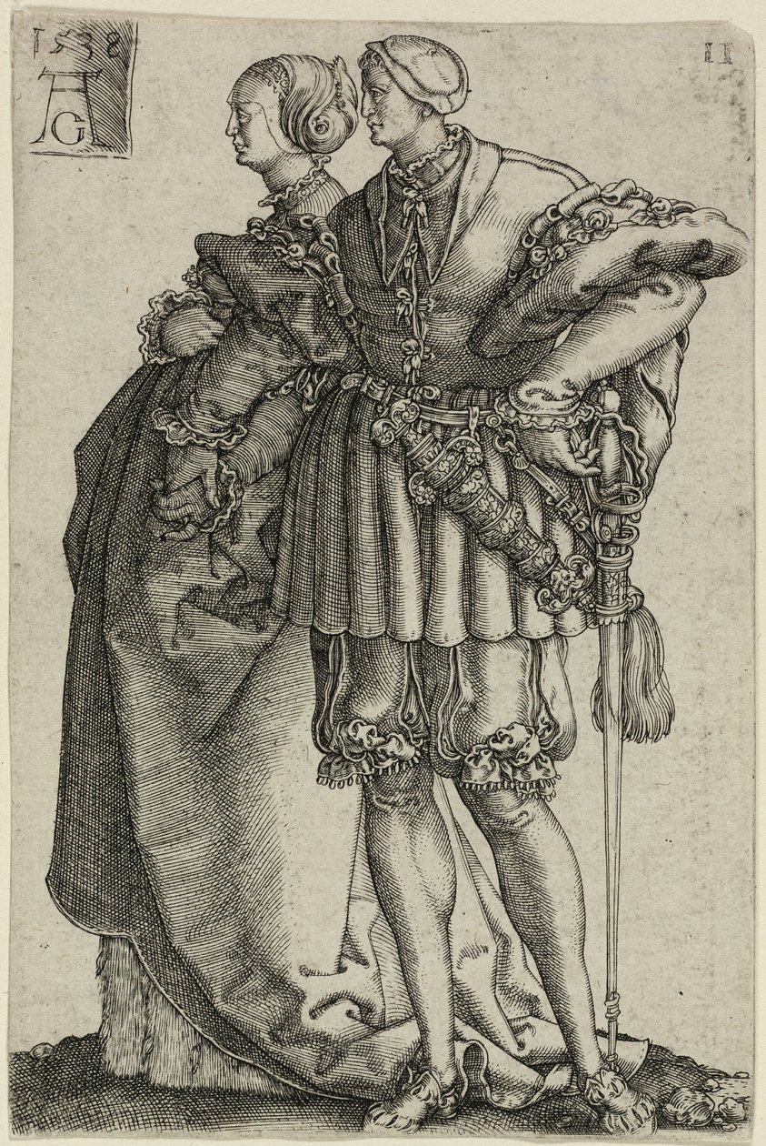Dansepar, tallerken elleve fra The Large Wedding-Dancers af Heinrich Aldegrever