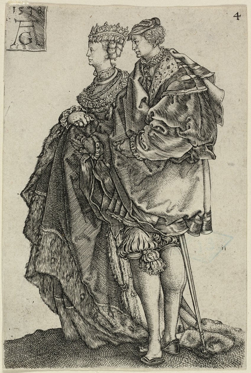 Dansepar, tallerken fire fra The Large Wedding-Dancers af Heinrich Aldegrever