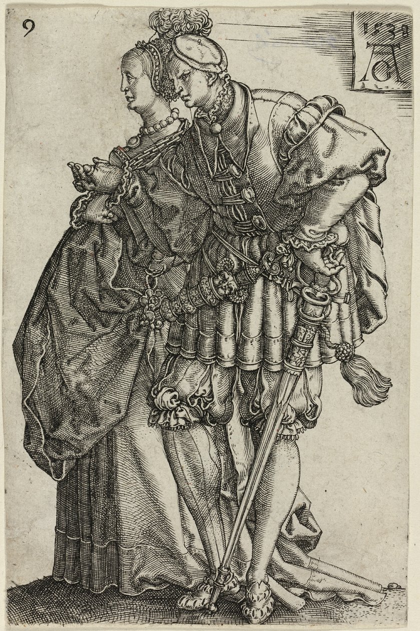Dansepar, tallerken ni fra The Large Wedding-Dancers af Heinrich Aldegrever