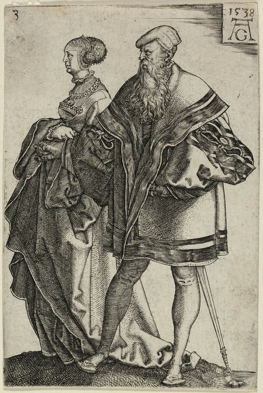 Dansepar, tallerken tre fra The Large Wedding-Dancers af Heinrich Aldegrever