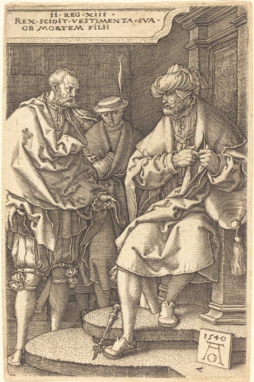 David kaster sine klæder af ved nyheden om hans søns død, 1540. af Heinrich Aldegrever