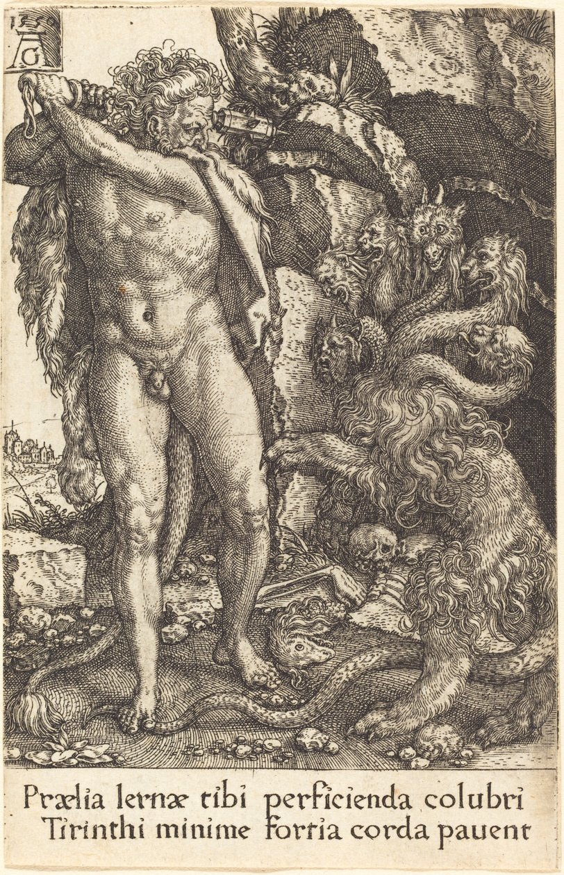 Hercules kæmper med Hydraen fra Lernea, 1550. af Heinrich Aldegrever