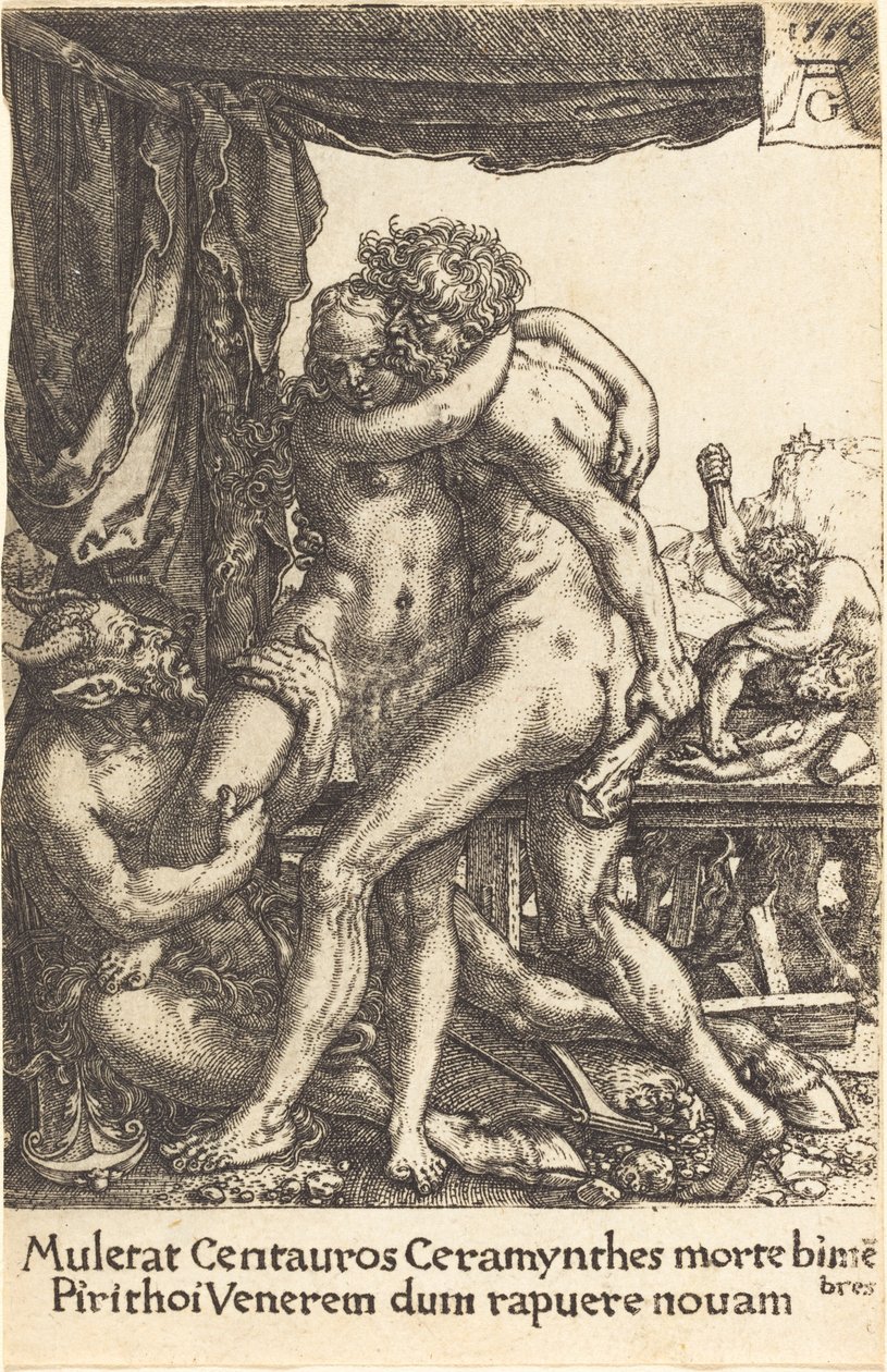 Hercules forhindrer kentaurerne fra voldtægten af Hippodamia af Heinrich Aldegrever