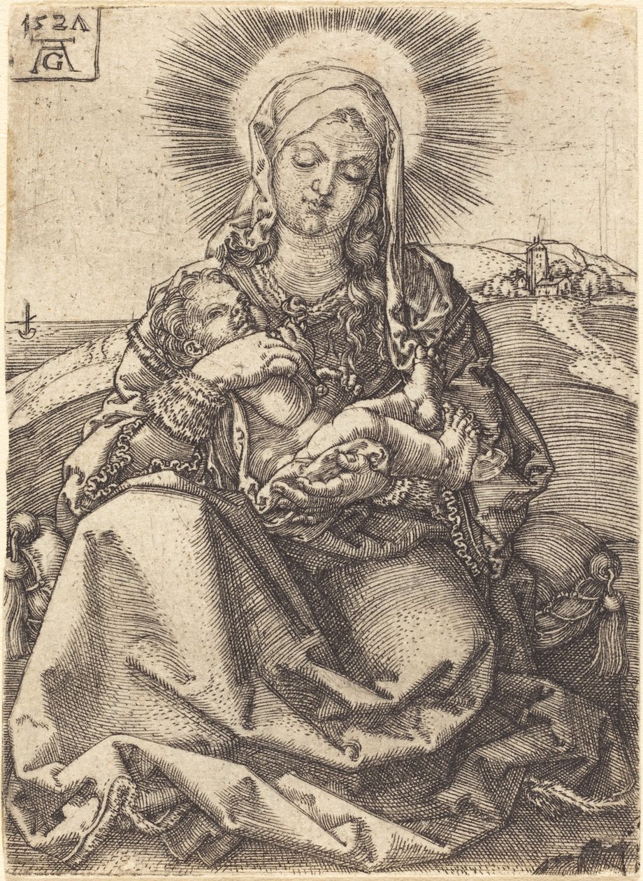 Madonna i et landskab sidder på en pude af Heinrich Aldegrever