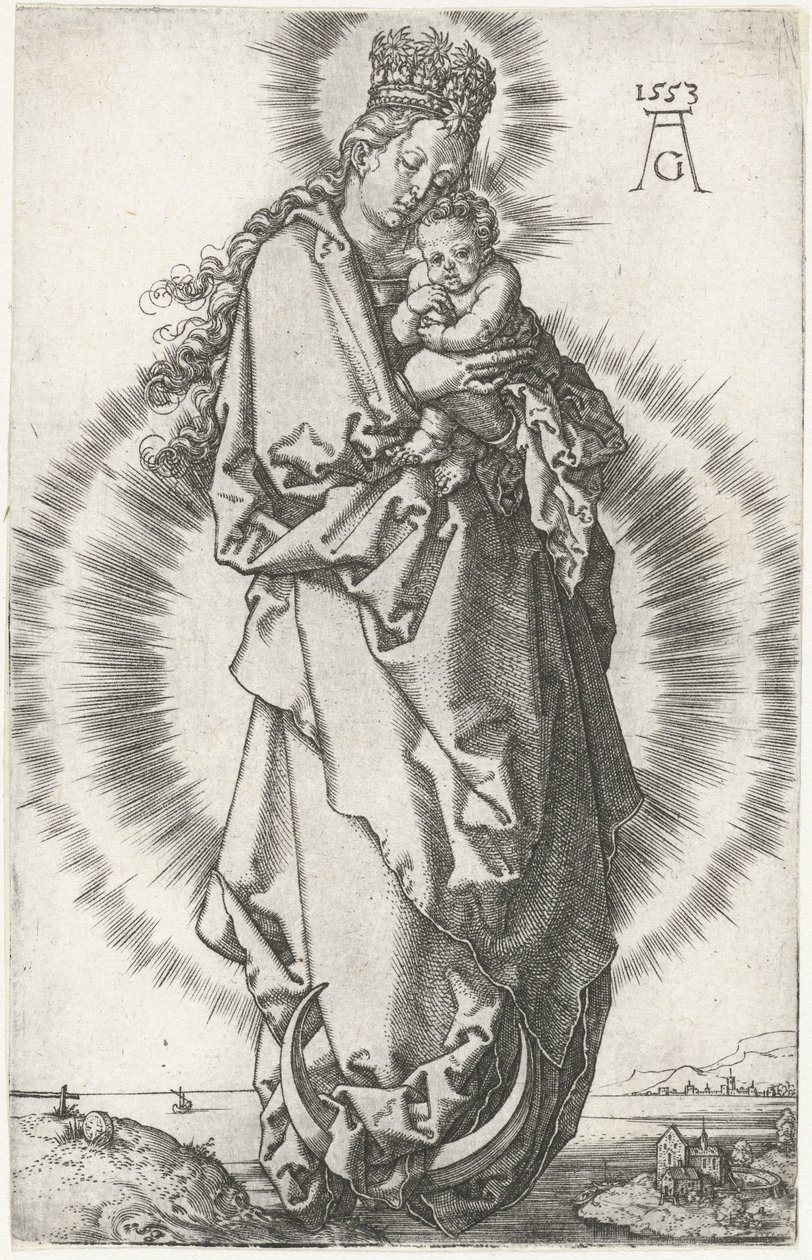 Madonna og barn på halvmåne af Heinrich Aldegrever