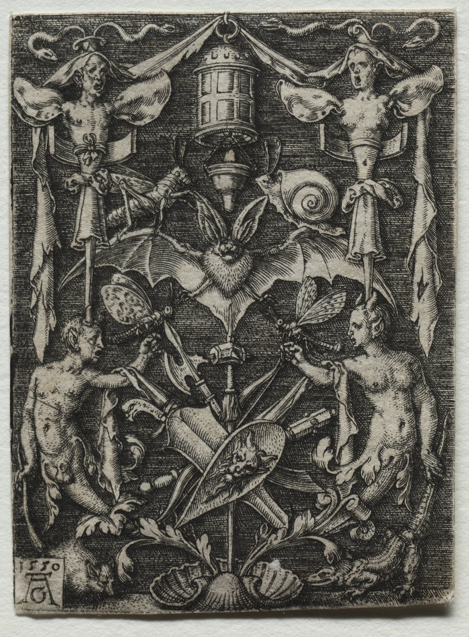 Ornamentdesign med et flagermus i midten af Heinrich Aldegrever