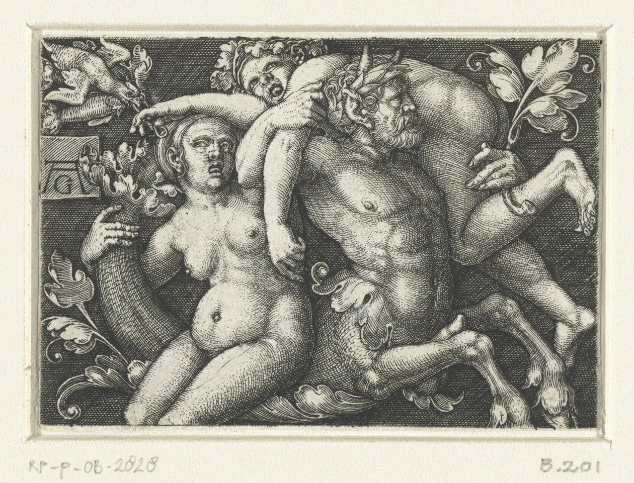 Ornament med triton og to nereider af Heinrich Aldegrever