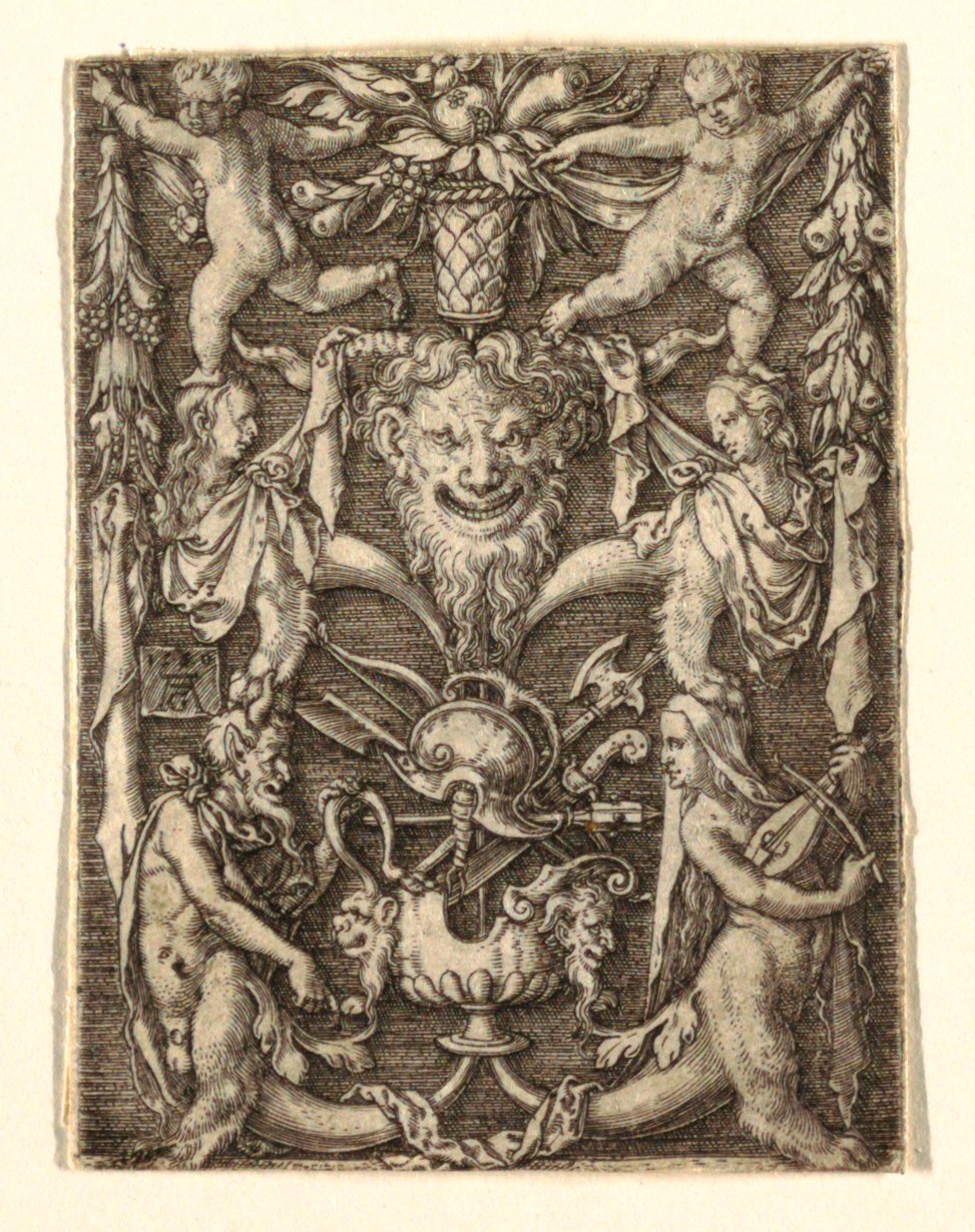 Ornament med maske og groteske figurer af Heinrich Aldegrever