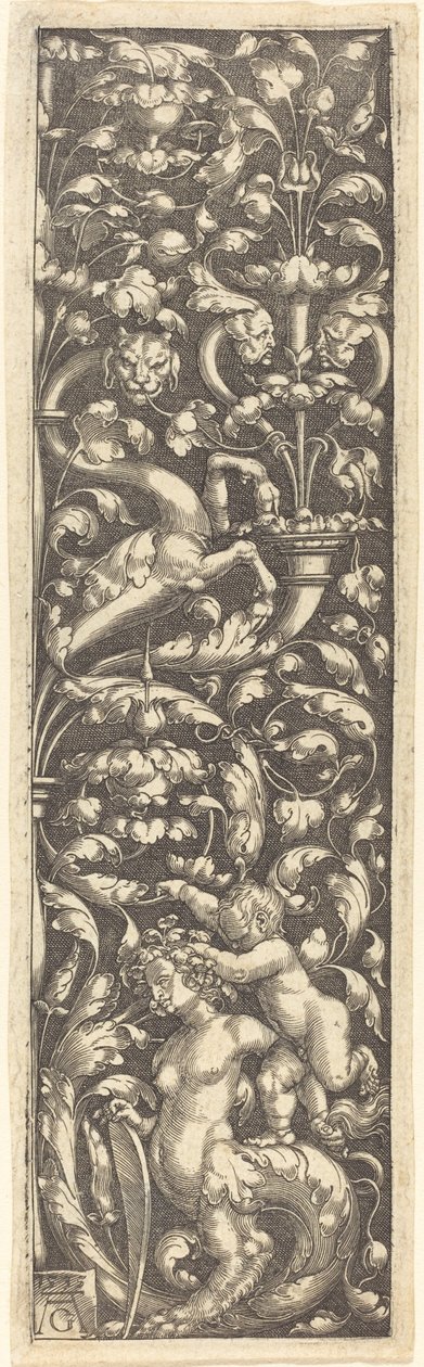 Ornament med et barn på ryggen af en sfinx, 1535. af Heinrich Aldegrever