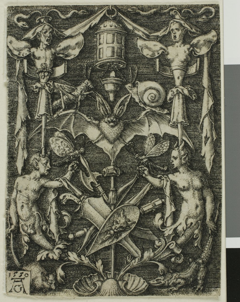 Ornamental design med et flagermus i midten af Heinrich Aldegrever
