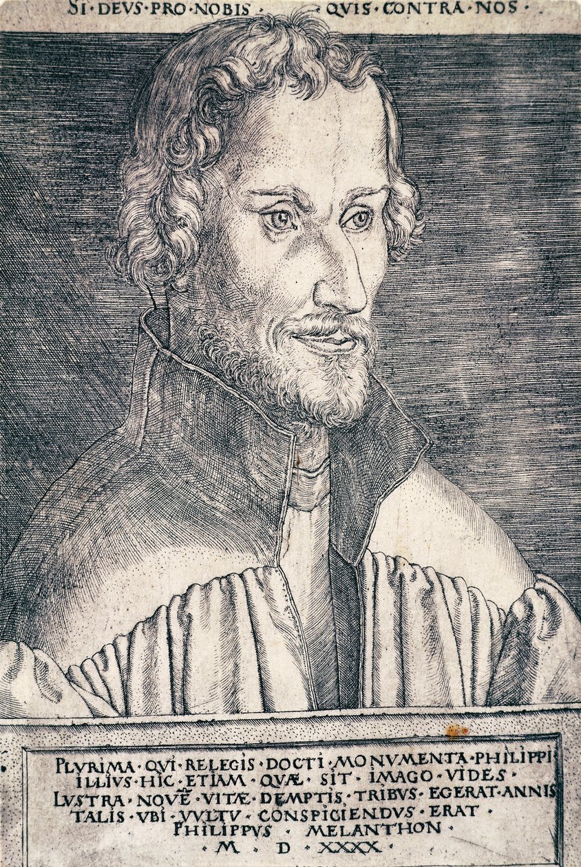 Portræt af Philip Melanchthon eller Philipp Schwarzerd (1497-1560), tysk humanist og teolog, gravering af Heinrich Aldegrever (1502-ca 1561) af Heinrich Aldegrever