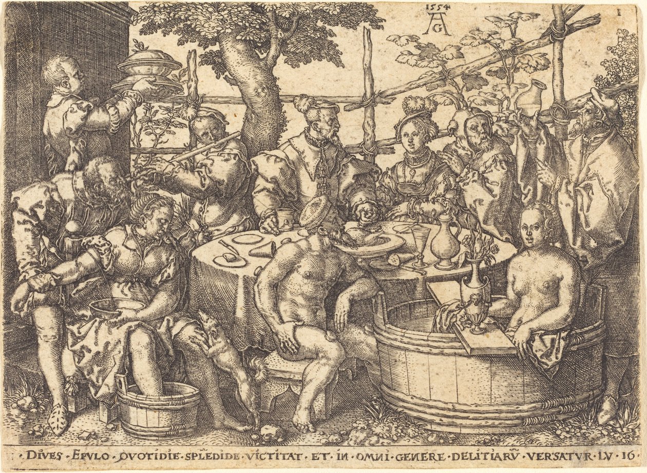 Den rige mand ved bordet, 1554. af Heinrich Aldegrever