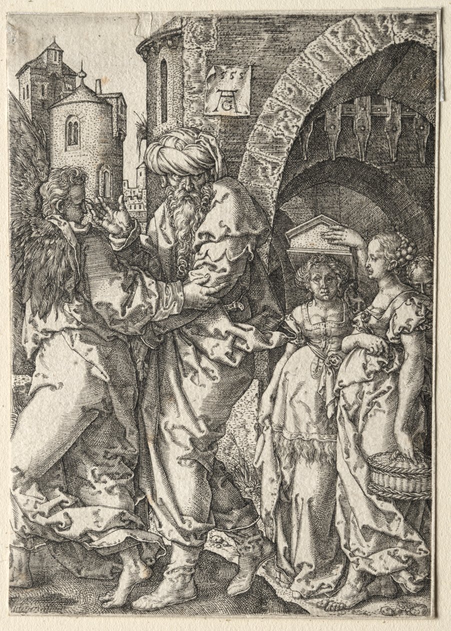 Historien om Lot: Lot og hans familie flygter fra Sodoma af Heinrich Aldegrever