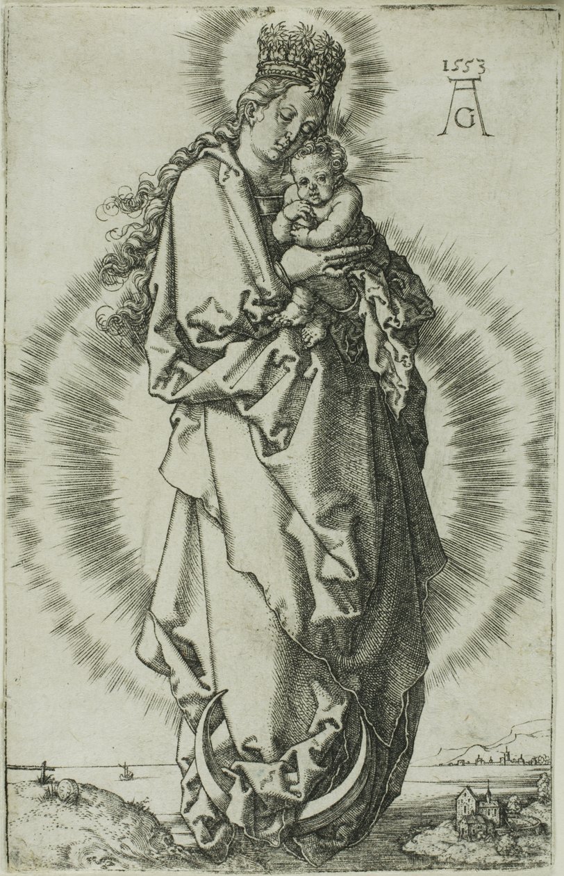 Jomfruen og barnet på en halvmåne af Heinrich Aldegrever