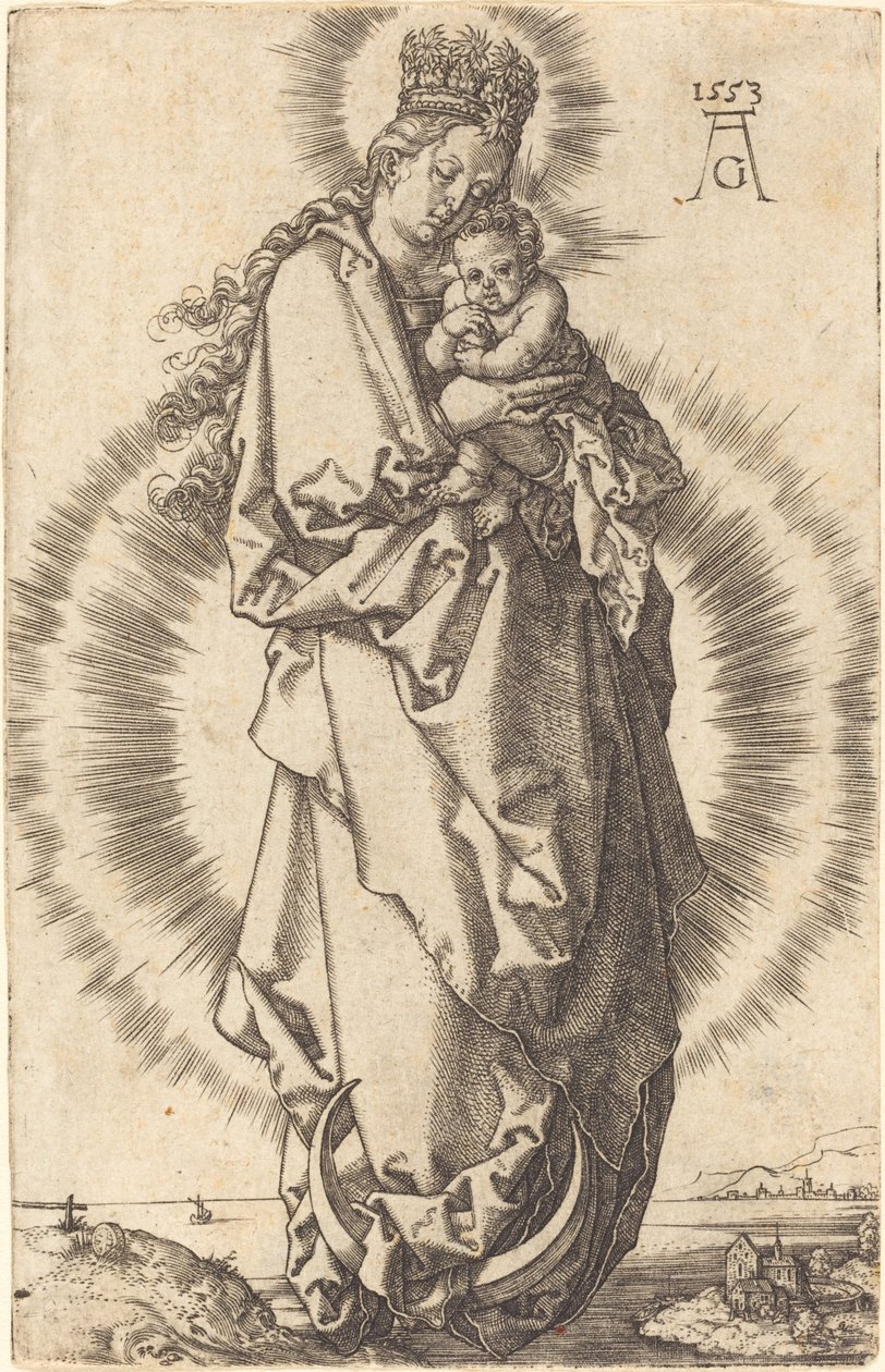 Jomfruen med barnet på halvmånen, 1553. af Heinrich Aldegrever