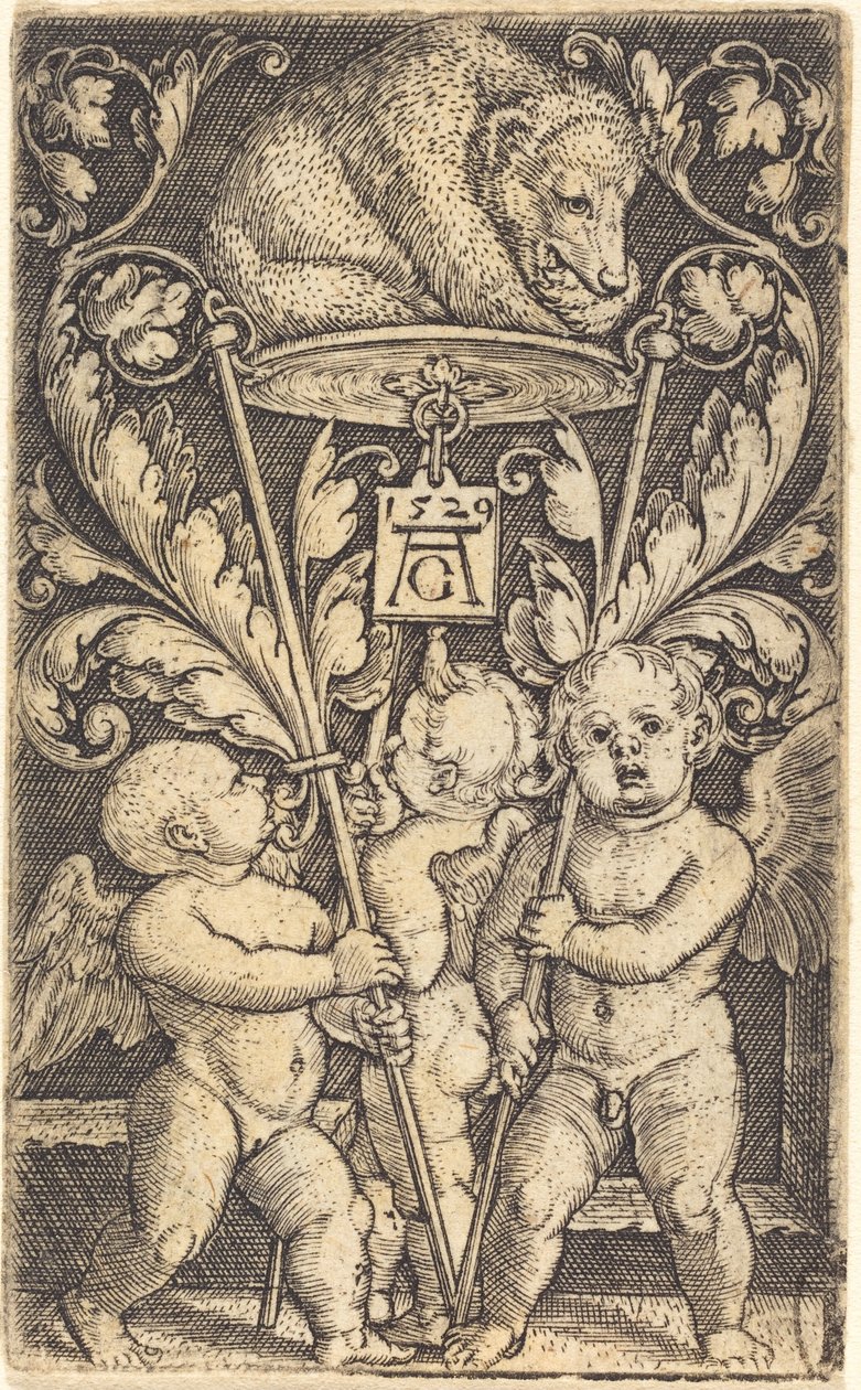Tre amoriner og en bjørn, 1529. af Heinrich Aldegrever