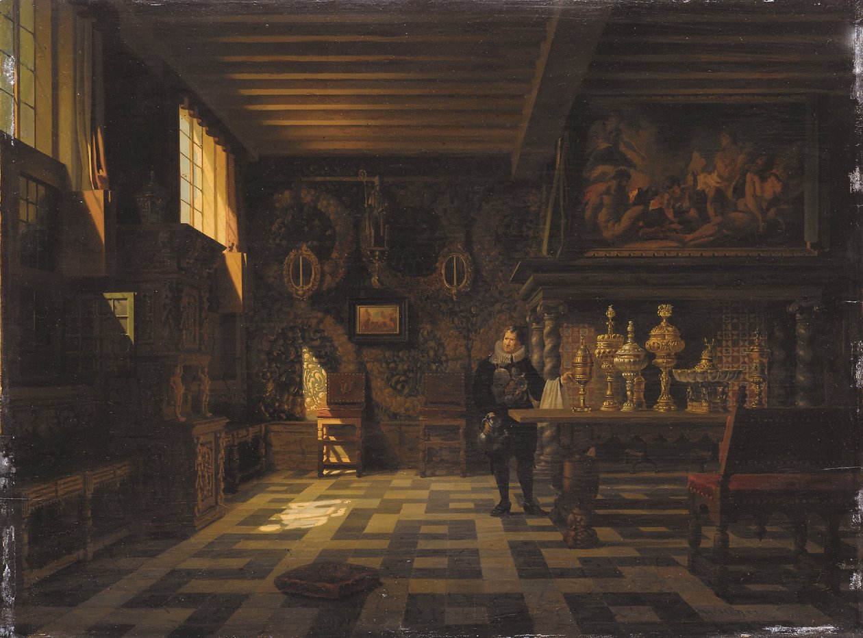 Interiør af et palads fra det 17. århundrede (olie på lærred) af Heinrich Anton Heger