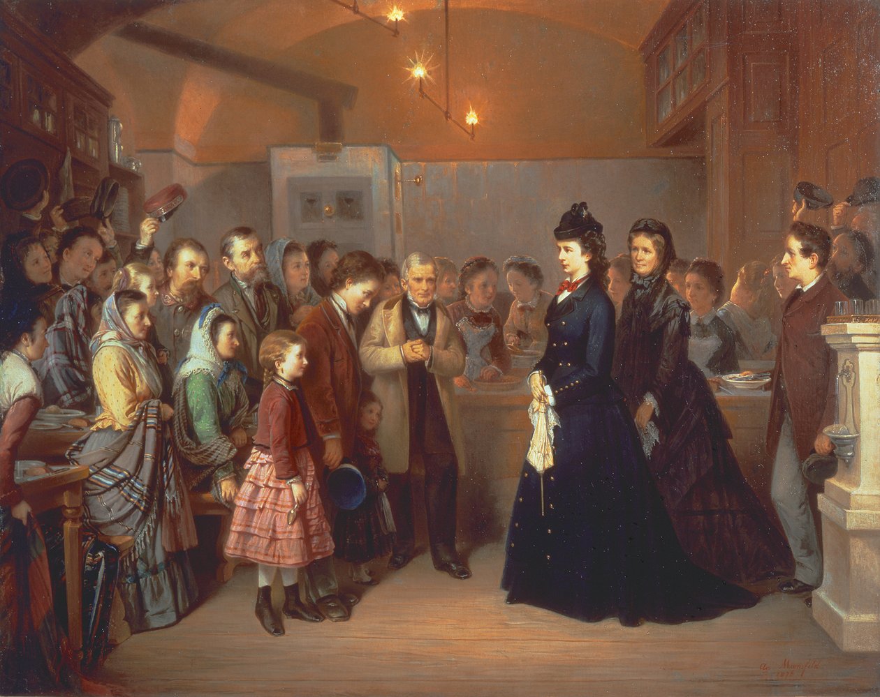 Kejserinde Elisabeth af Østrig besøger et suppekøkken i Schoenlaterngasse af Heinrich August Mansfeld