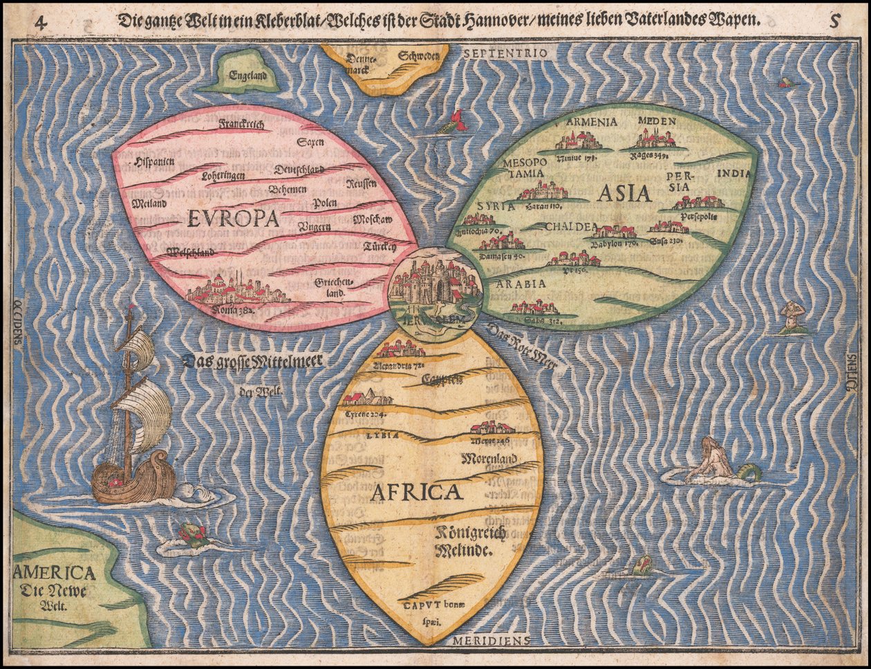 1581 Kløverblad-verdenskort af Heinrich Buenting af Heinrich Bünting