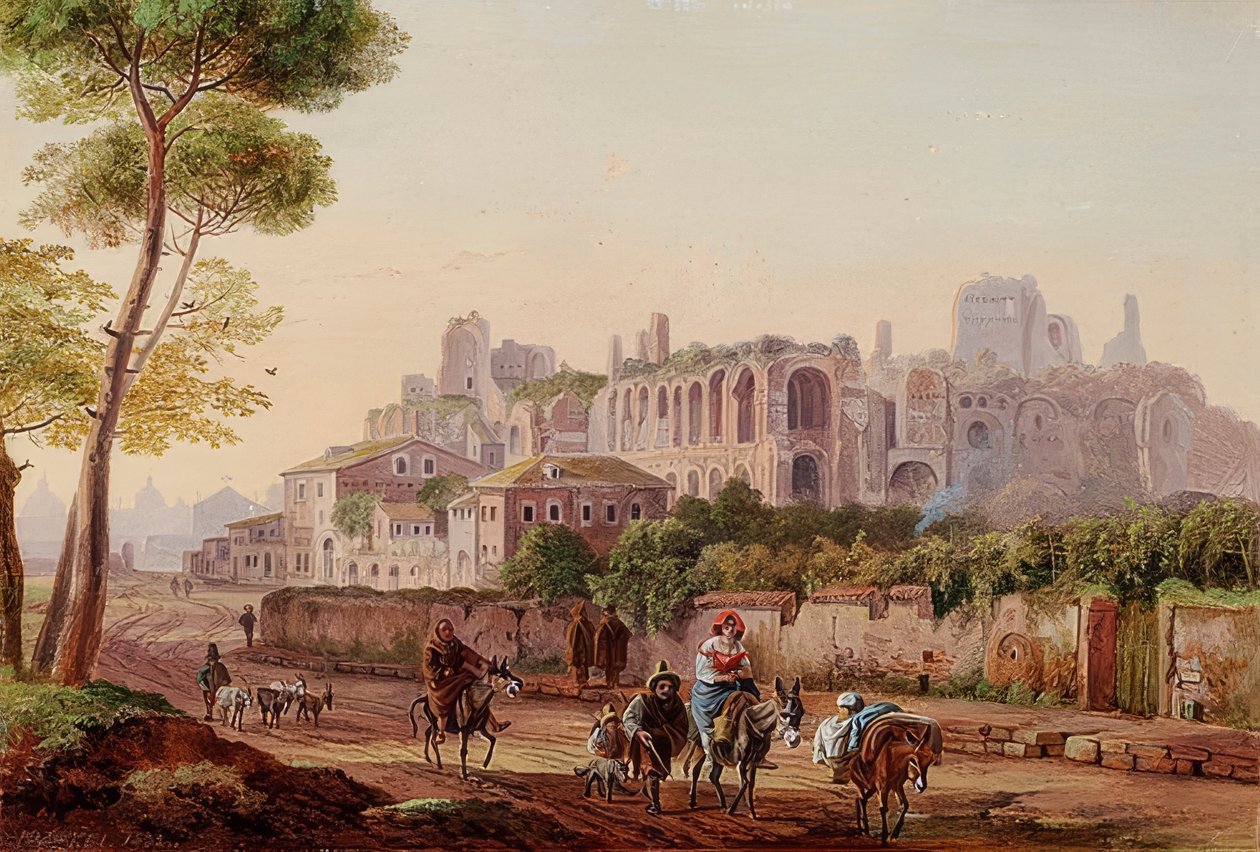 Romersk gadebillede foran Palatinerhøjen. 1832 af Heinrich Burkel