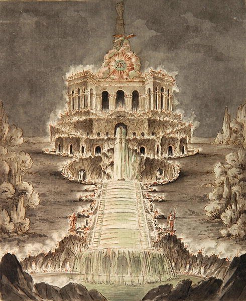 Skitse af Octagon Illuminated (blyant, pen & akvarel på papir) af Heinrich Christoph Jussow