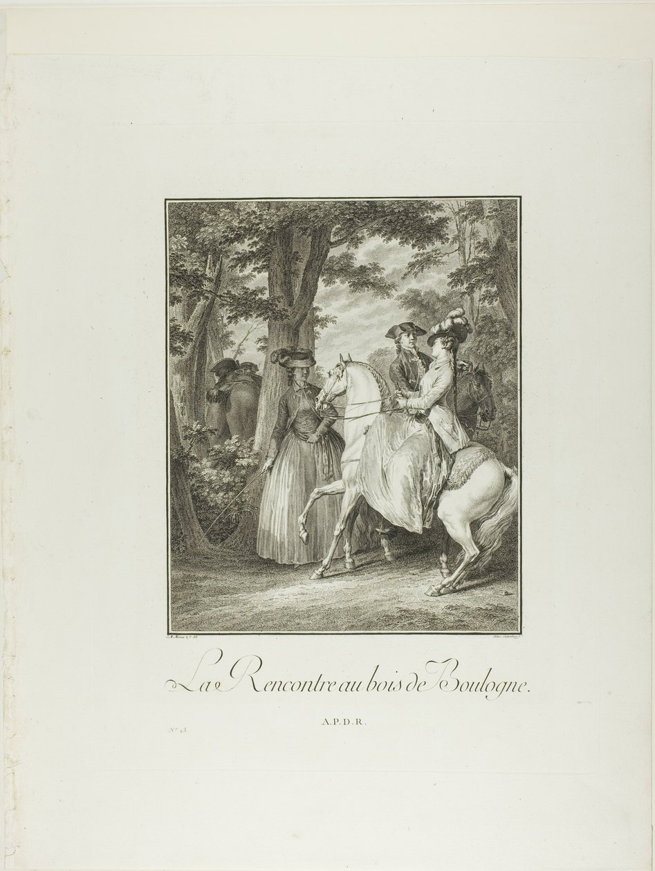 Møde i Boulogneskoven, fra Monument du Costume Physique et Moral de la fin du Dix-huitième siècle af Heinrich Guttenberg
