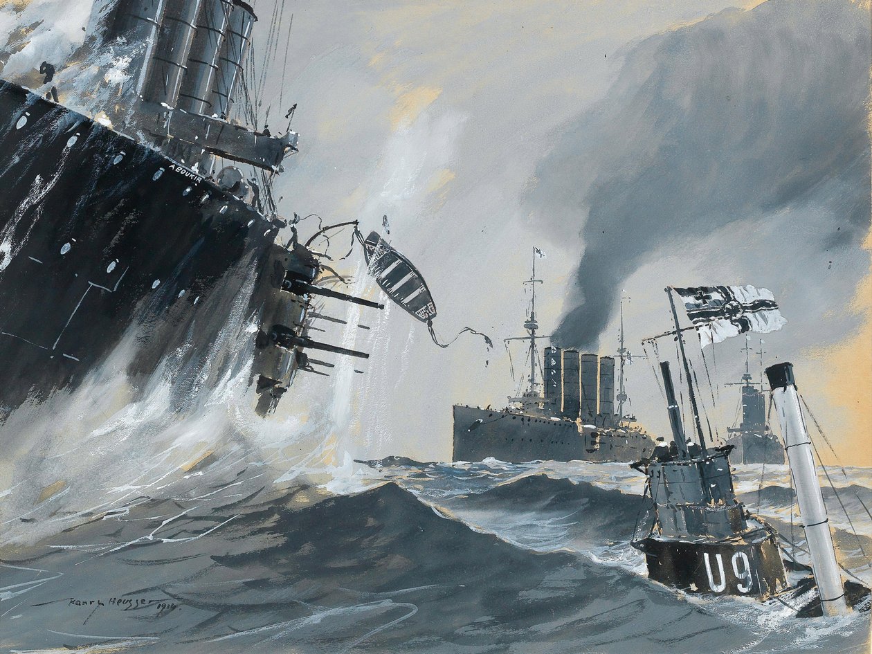 Ubåde og krigsskibe: HMS Aboukirs, Hogue og Cressys rejser, 1914. af Heinrich Heusser