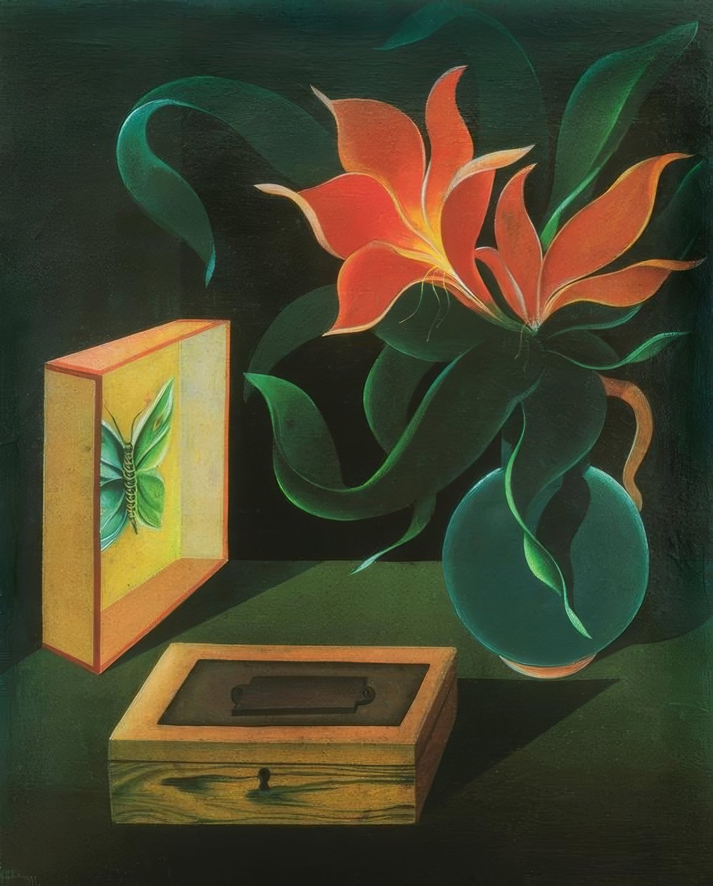 Stilleben med en plante og en sommerfugl af Heinrich Hoerle