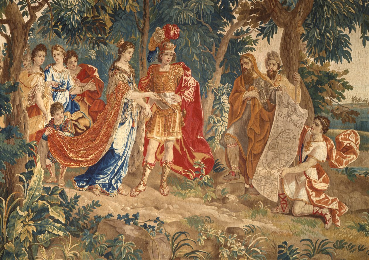 The Foundation of Carthage: detalje, der viser byplanen præsenteret for Dido af Heinrich II Reydams
