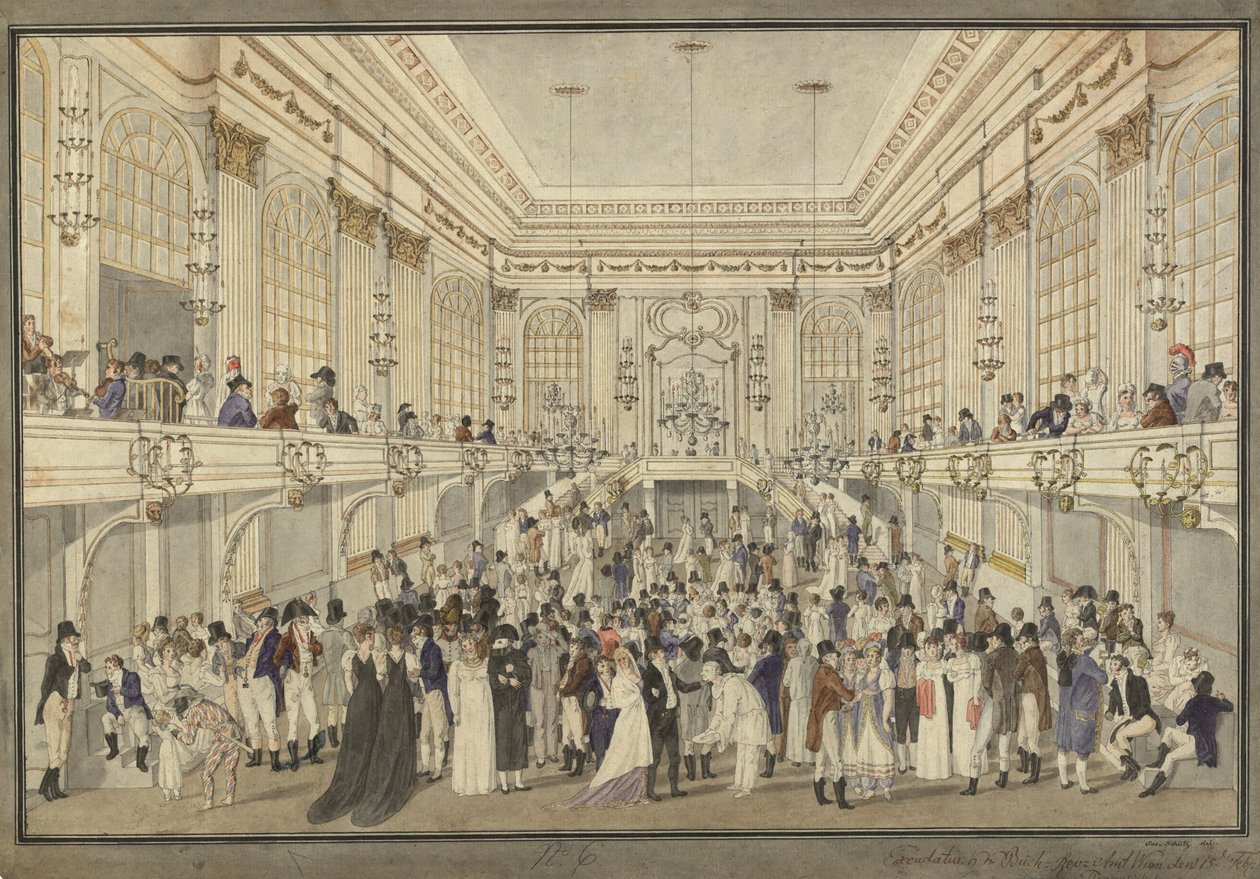 Maskebal i Redoutensaal i Wien Hofburg, ca. 1815. af Heinrich Joseph Schütz