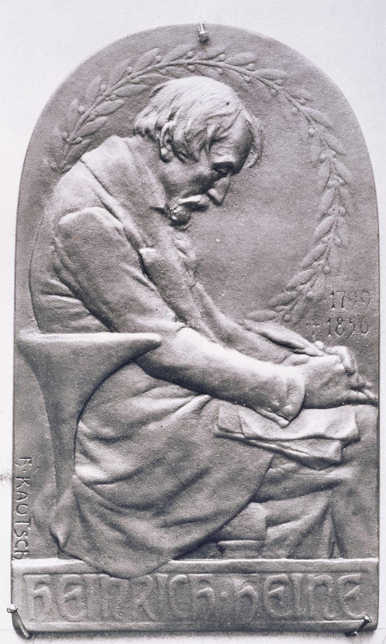 Portrætmedaljon af Heinrich Heine (1797-1856) (bronze) (bw foto) af Heinrich Kautsch
