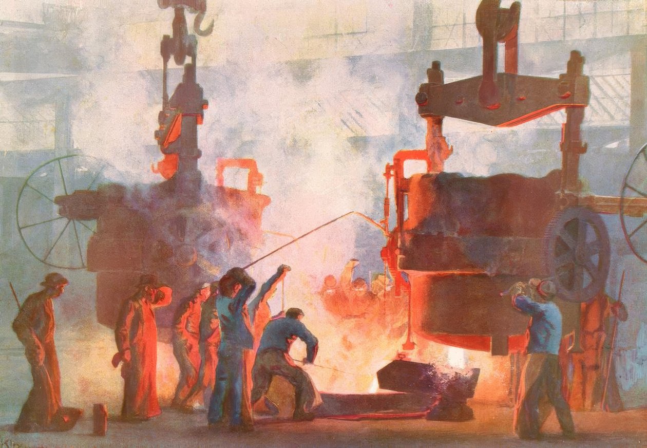 Støbt stål hos Krupp / H. Kley af Heinrich Kley