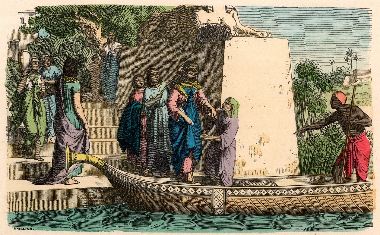 Det gamle Egypten: Fremragende dame, der rejser i en bark af Heinrich Leutemann