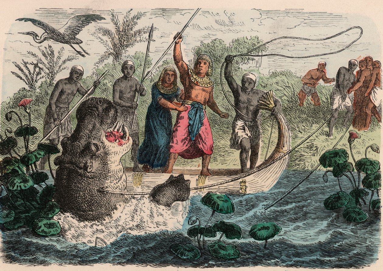 Det gamle Egypten: Farao på jagt efter flodhest, 1866 af Heinrich Leutemann