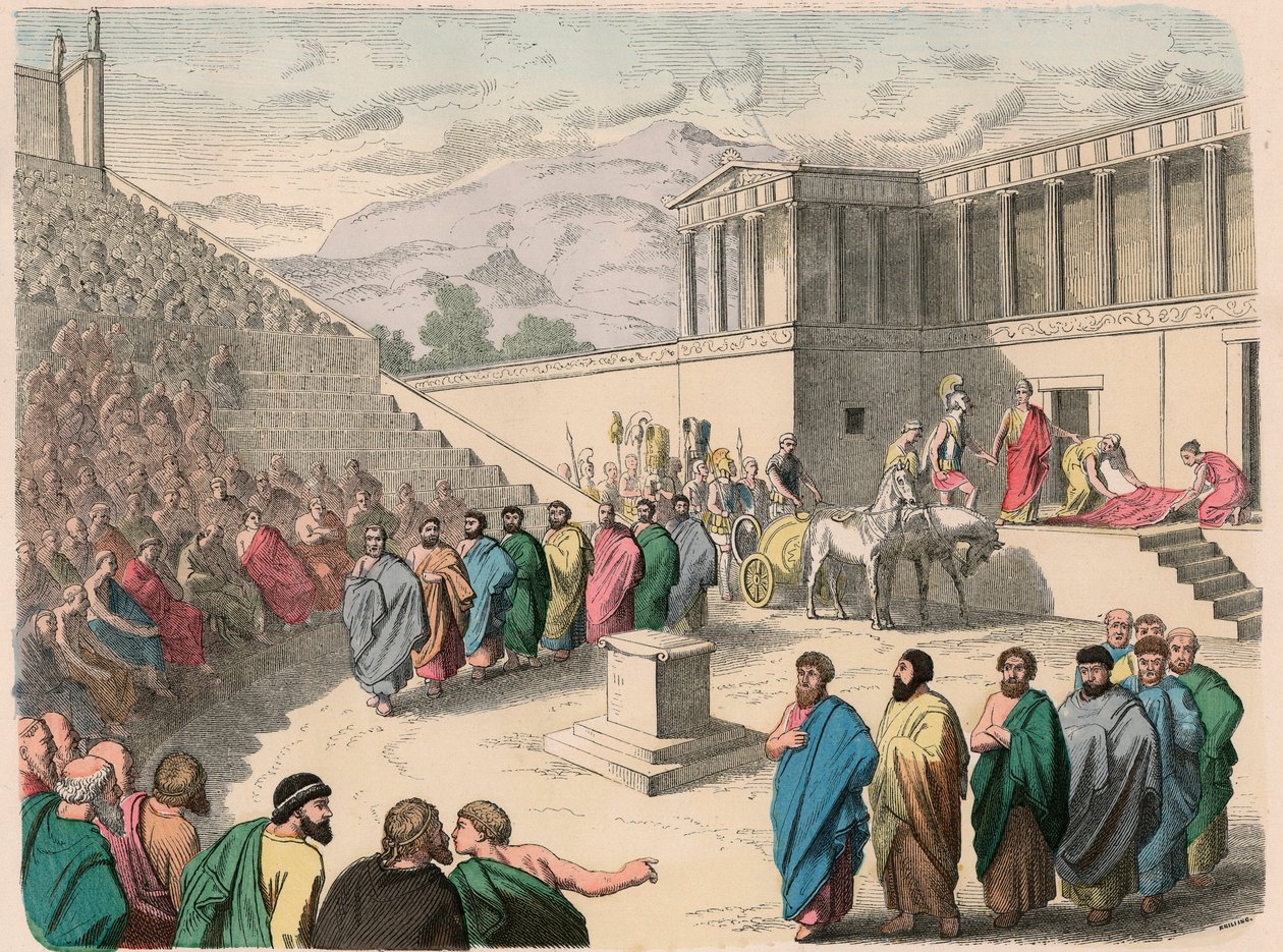 Det antikke Grækenland: Teater - Produktion af tragedien Agamemnon af Heinrich Leutemann