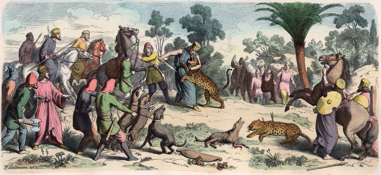 Ancient Orient: A Persian king and his entourage hunting af Heinrich Leutemann