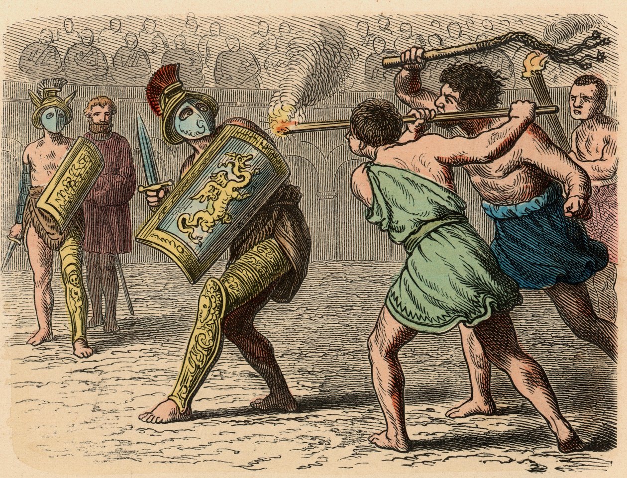 Det antikke Rom: En fej gladiator involveret i kampen, 1866 af Heinrich Leutemann