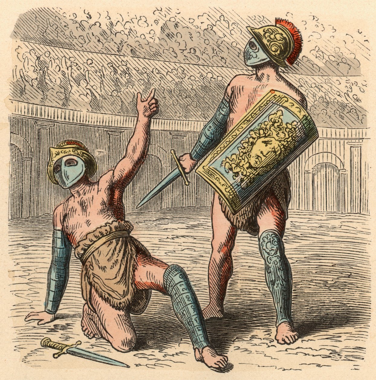 Det antikke Rom: Gladiatorkampe i amfiteater af Heinrich Leutemann