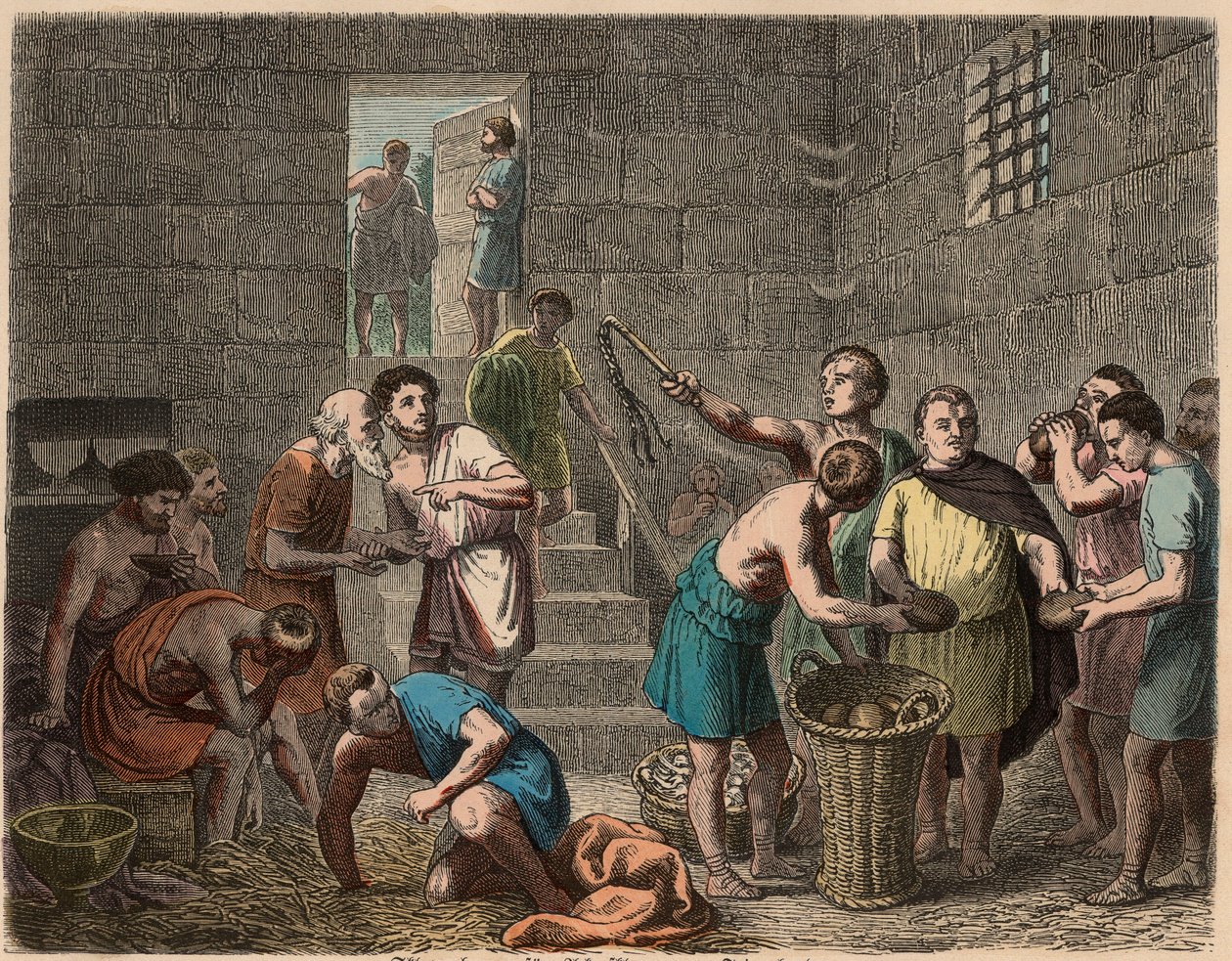 Det antikke Rom: uddeling af mad til slaver om aftenen, 1866 af Heinrich Leutemann