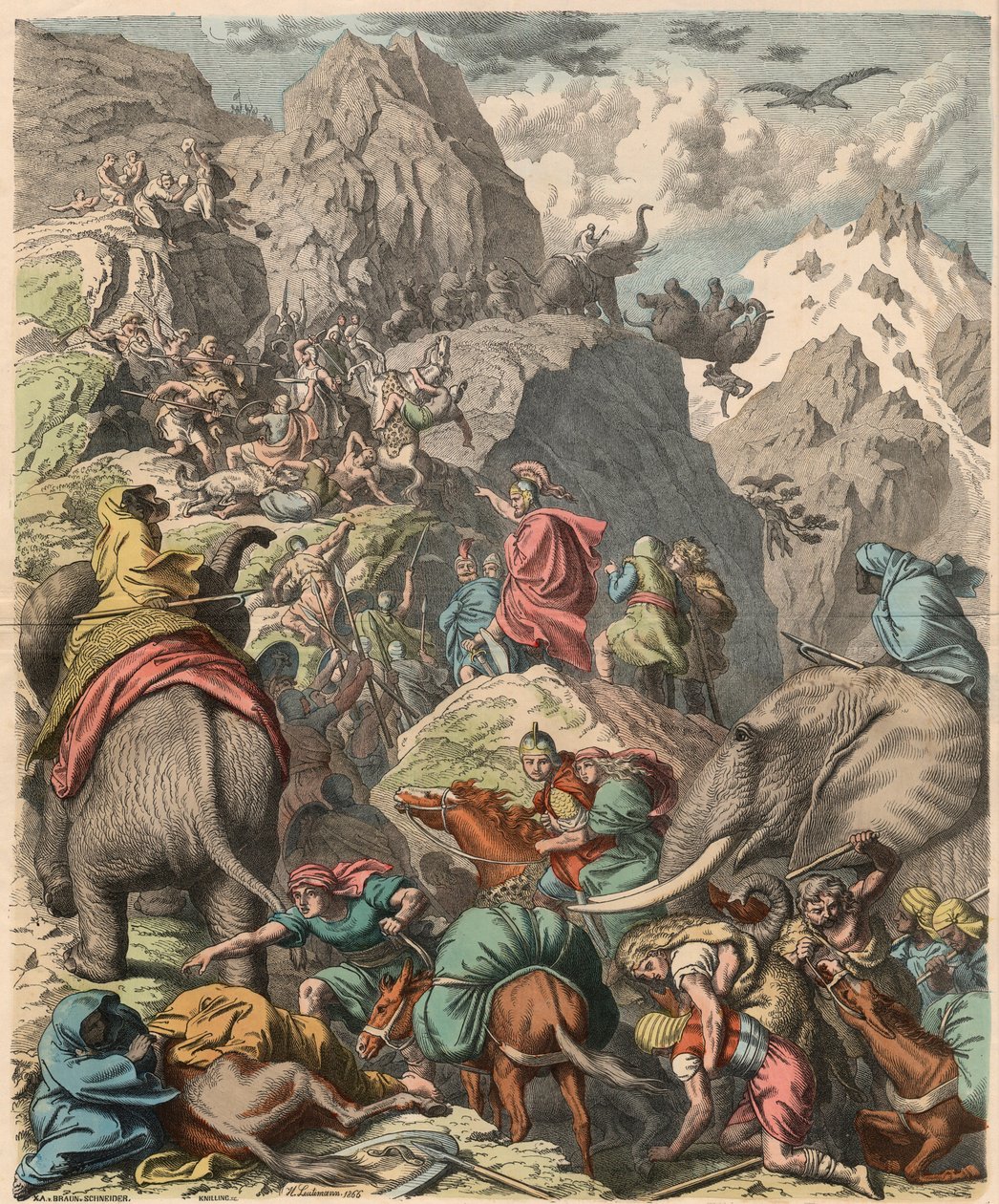 Anden puniske krig: Hannibal krydser Alperne, 1866 af Heinrich Leutemann