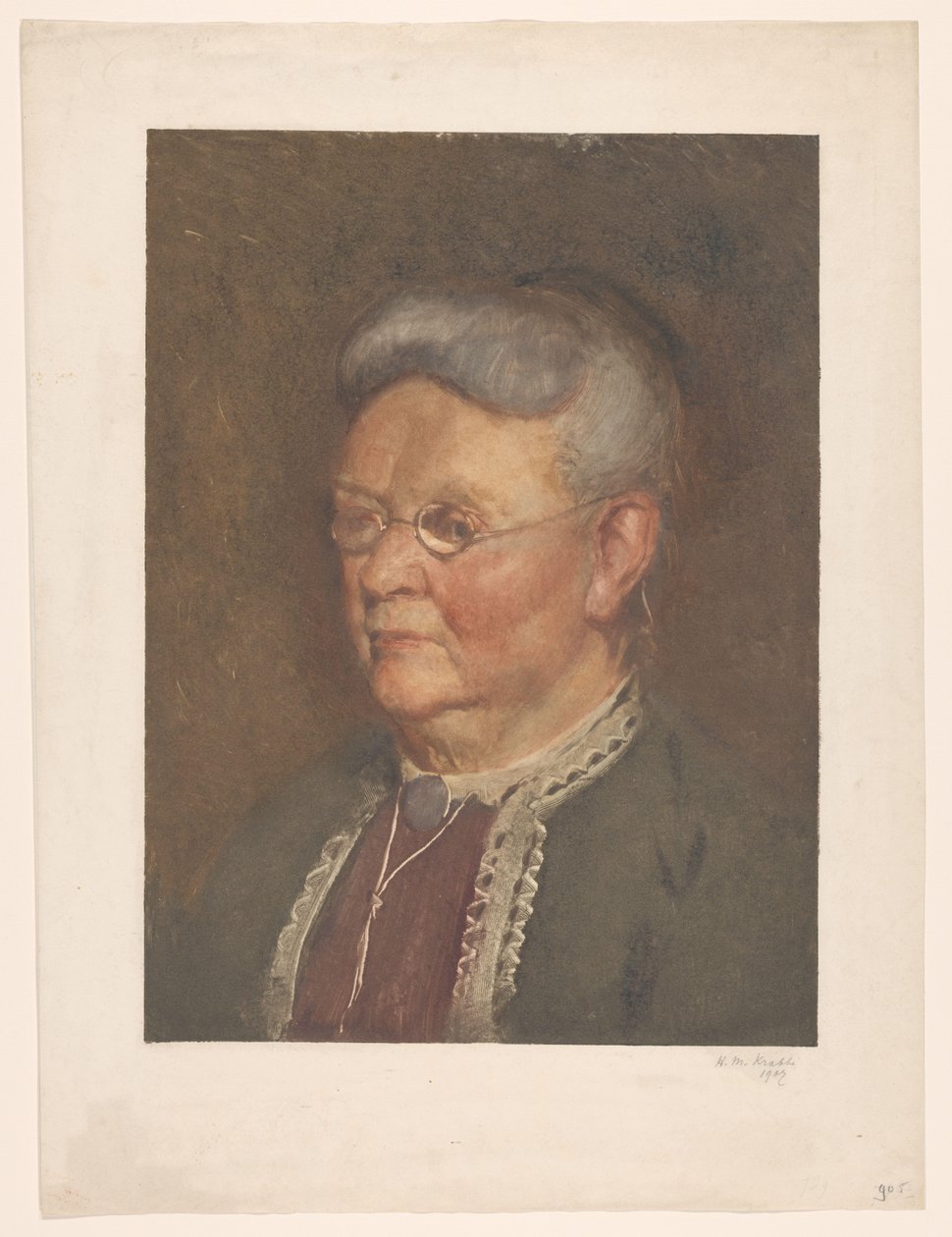 Portræt af en gammel dame af Heinrich M. Krabbé (signed by artist)
