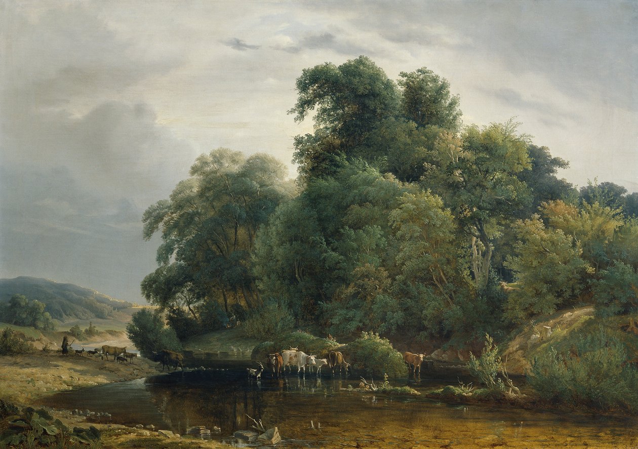 Landskab med kvæg og hyrde af Heinrich Peyer